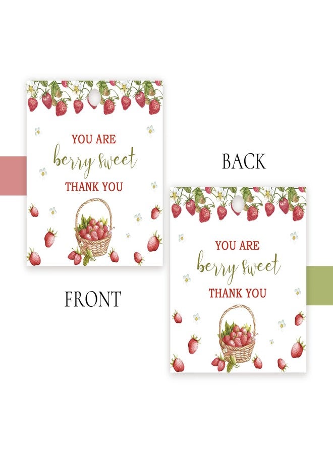 FORSHEEP 50pcs Strawberry Thank You Tags, Berry Sweet Gift Tag with String for Birthday Party, Round Thank You Paper Tags for Girl Birthday/Sweet One Party Favors - Image 4